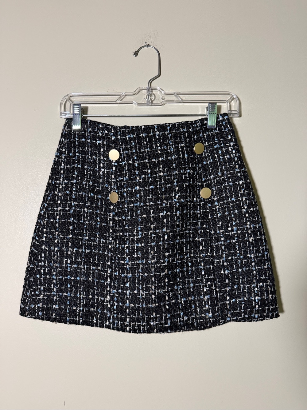 Vici Black Tweed Mini Skirt with Gold Buttons